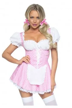 Costume Paysanne Vichy Blanc Et Rose Sexy