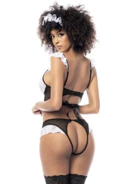 Costume Soubrette Coquine Femme De Chambre Culotte Fesses Nues 3 Pièces