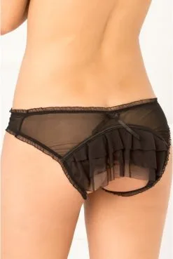 Culotte Maille Noir Ouverte à Volant