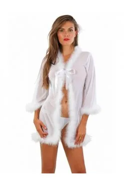 Déshabillé Blanc Court Transparent Micro Résille