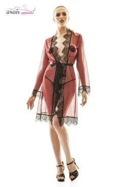 Déshabillé Transparent Bordeaux Rouge Et Noir Florella