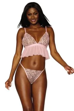 Ensemble 2 Pièces Brassière à Volant Et String