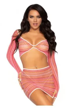 Ensemble 2 Pièces Mesh Et Strass Rose