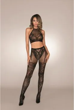 Ensemble Brassière Collants Effet Porte Jarretelles Bas