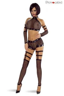 Ensemble Fetish Sexy Résille Wetlook 4 Pièces