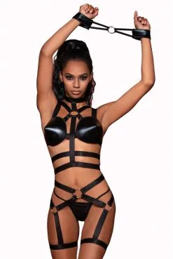 Ensemble Fetish Soutien Gorge Lanières Et Porte Jarretelles