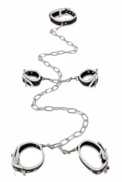 Ensemble Noir Et Blanc Collier Menottes Chevilles Et Poignets Amovible