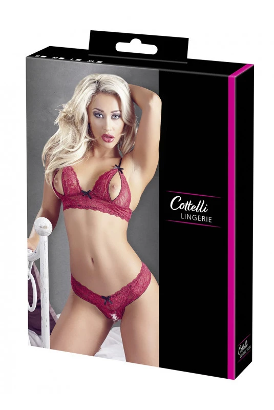 Ensemble Ouvert Soutien Gorge String Dentelle Rouge – Image 5