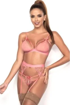 Ensemble Porte Jarretelles Sexy Chic 3 Pièces Rose Pâle