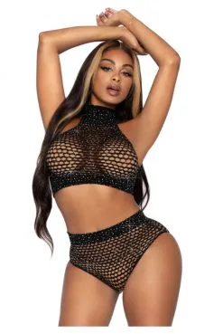 Ensemble Résille Noir Avec Strass