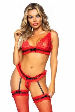 Ensemble Saint Valentin Sexy String Jarretelles Bas