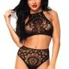Ensemble Sexy Brassière Culotte Haute Dentelle Crochet