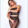 Ensemble Sexy Maille Ajourée Top Bandeau Collant Ouvert