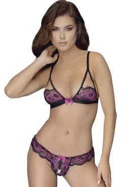 Ensemble Sexy Soutien Gorge Dentelle Bicolore Et Culotte Ouverte