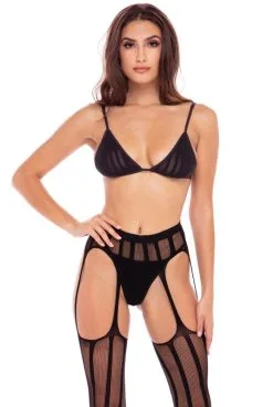 Ensemble Sexy Soutien-Gorge Porte-Jarretelles Bas Et String 3 Pièces