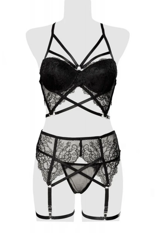 Ensemble Strappy Dentelle Harnais Fetish Chic 3 Pièces – Image 4