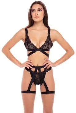 Ensemble Strappy Fetish Soutien-Gorge String Porte Jarretelles