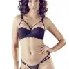 Ensemble Strappy Soutien Gorge Noir Sexy Armature Et String Assorti