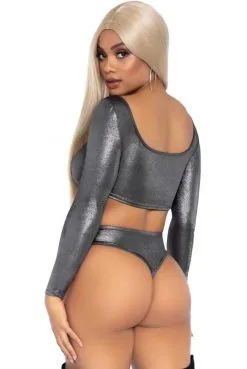 Ensemble Top Et Culotte Haute Scintillant Argent