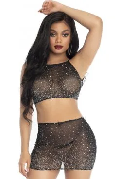 Ensemble Transparent Libertin Strass Spandex