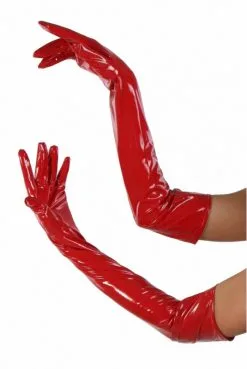 Gant Long Fetish Vinyle Rouge