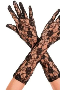 Gants Longs Mi-Bras Noirs Dentelle Florale