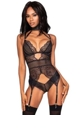 Guêpière Noire Jarretelles Ajustables