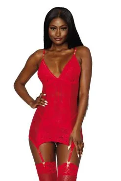 Guépière Sexy Dos Nu Et String Rouge