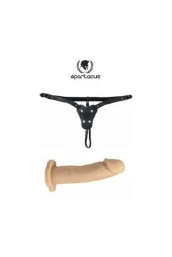 Harnais Cuir Et Gode Chair 17,5 Cm