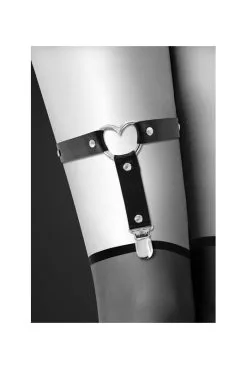 Jarretière Coeur Simili Cuir Noir