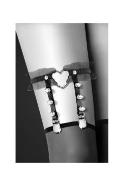 Jarretière Fetish Noire Coeur Pointes Acier