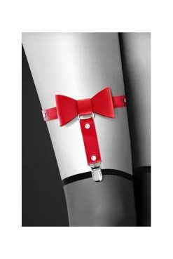 Jarretière Sexy Noeud Papillon Simili Cuir Rouge