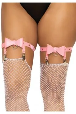 Jarretières Noeud Coeur Rose Cuir Végétalien