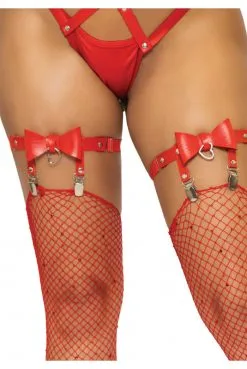 Jarretières Noeud Coeur Rouge Cuir Végétalien