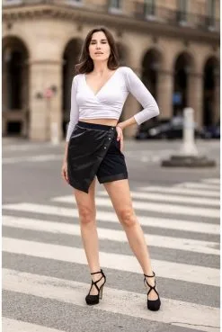 Jupe Courte Sexy Porte Feuille Simili Cuir Noire Mia
