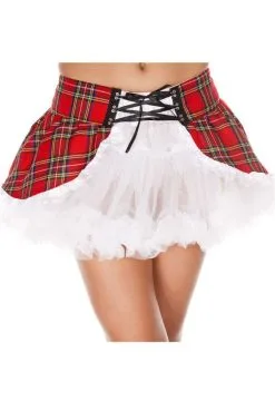 Jupe Jupon Blanc Côtés Ecossais à Laçage