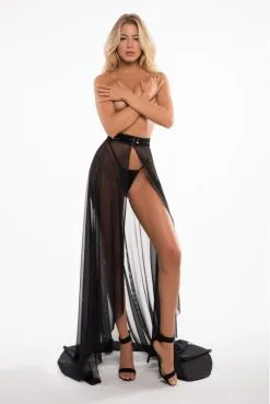 Jupe Longue Fine Résille Transparente Devant Ouvert