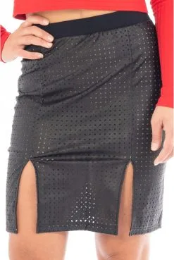 Jupe Longue Simili Cuir Perforée Noire Omella