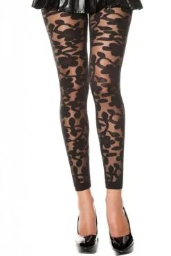 Legging Noir Fin Transparent Motif Fleuri