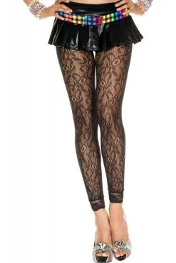 Legging Noir Résille Et Dentelle Florale