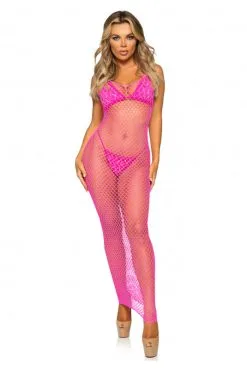 Maxi Robe Résille Longue Rose Néon