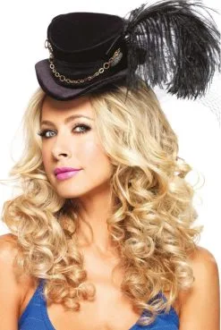 Mini Haut De Forme Velour Et Plume Noirs