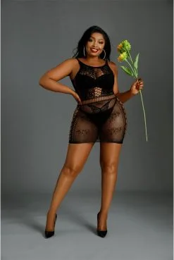 Mini Robe Lingerie Ultra Sexy Résille Grande Taille Queen Size