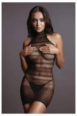 Mini Robe Résille Col Dentelle