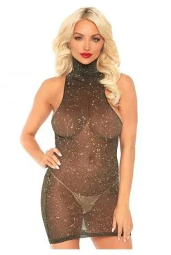 Mini Robe Réveillon Transparente Lurex Or Spandex