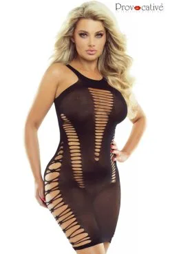 Mini Robe Sexy Ou Nuisette Résille Et Opaque Noir