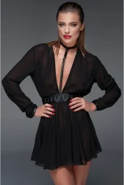 Mini Robe Transparente Mousseline Collier Choker Fetish Noir HandMade