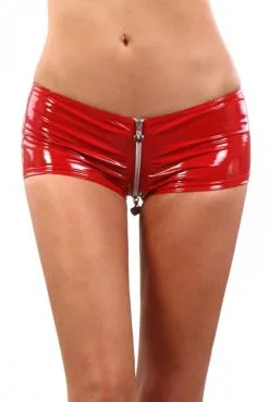 Mini Short Fetish Vinyle Rouge Double Zip