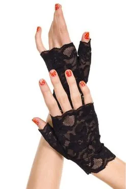 Mitaine Gants Noir Doigts Ouverts Dentelle Florale