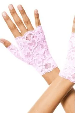 Mitaine Gants Rose Doigts Ouverts Dentelle Florale